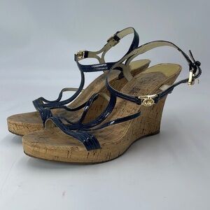 MICHAEL Michael Kors Navy Blue Patent Leather Strappy Wedge